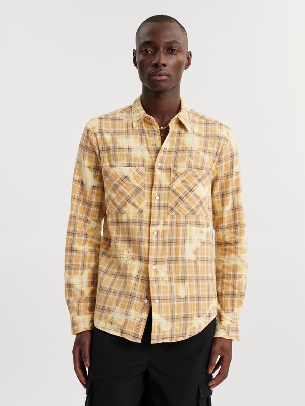 Holzweiler Clip Bleach Check Men's Shirts Yellow | DUPG-94561