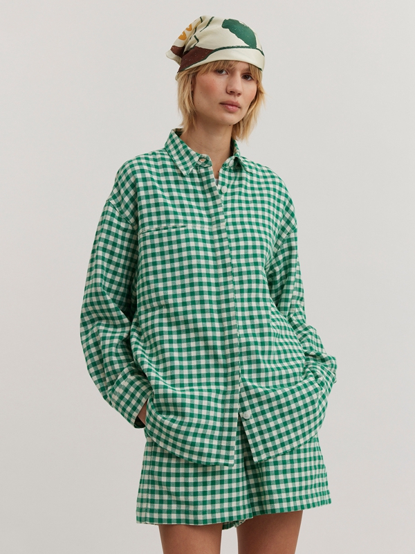 Holzweiler Dais Check Women's Shirts Green | SXIH-23105