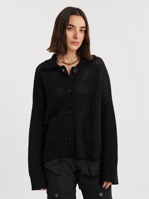 Holzweiler Tired Crochet Women's Cardigan Black | HSYM-15298