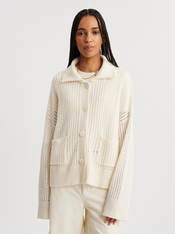 Holzweiler Tired Crochet Women's Cardigan Cream | RNJP-20135