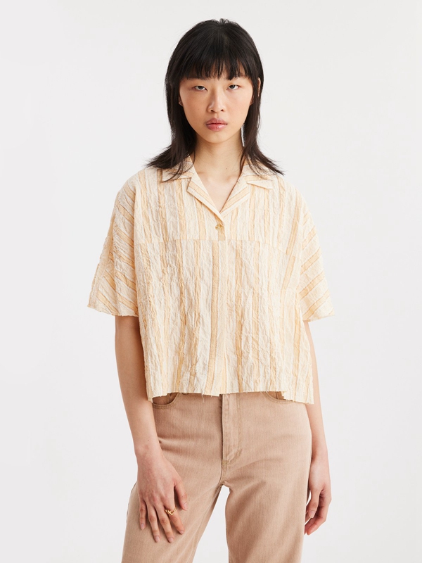 Holzweiler Vera Cropped Women's Shirts Yellow Stripes | CROP-53042