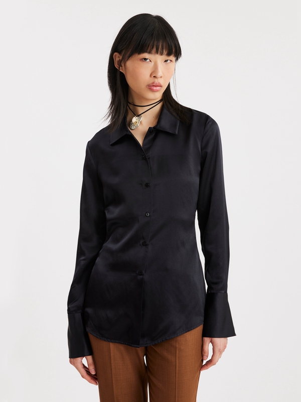 Holzweiler Youbin Silk Women's Shirts Black | NLFD-06439