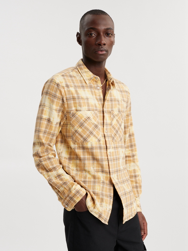 Holzweiler Clip Bleach Check Men's Shirts Yellow | DUPG-94561