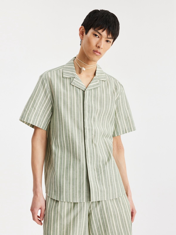 Holzweiler Liwa Striped Men\'s Shirts Green | BKPX-81536