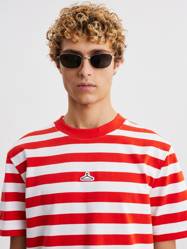 Holzweiler M. Hanger Striped Men's T Shirts Red White | UJNI-53024