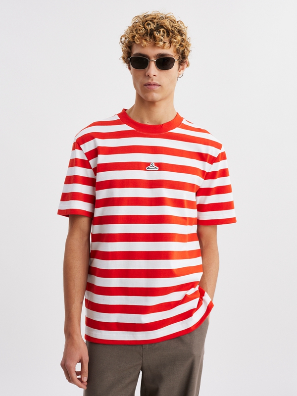 Holzweiler M. Hanger Striped Men\'s T Shirts Red White | UJNI-53024