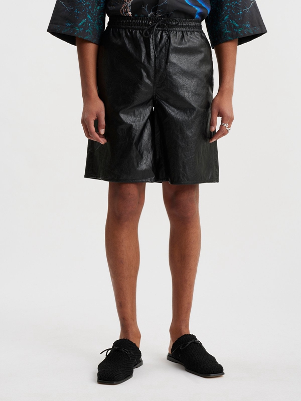 Holzweiler Naka Faux Leather Men's Shorts Black | EYLS-52679