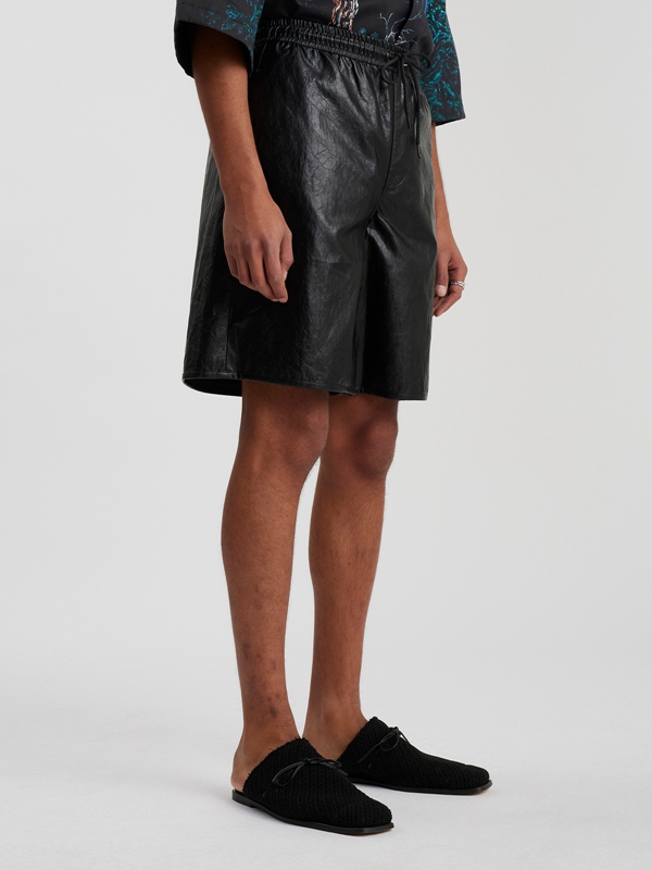 Holzweiler Naka Faux Leather Men's Shorts Black | EYLS-52679