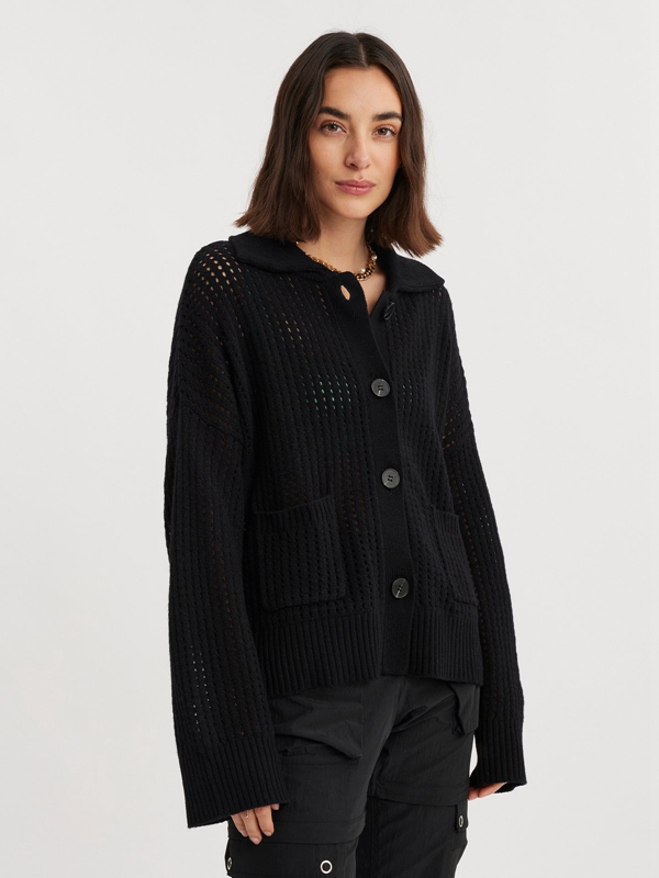 Holzweiler Tired Crochet Women's Cardigan Black | HSYM-15298