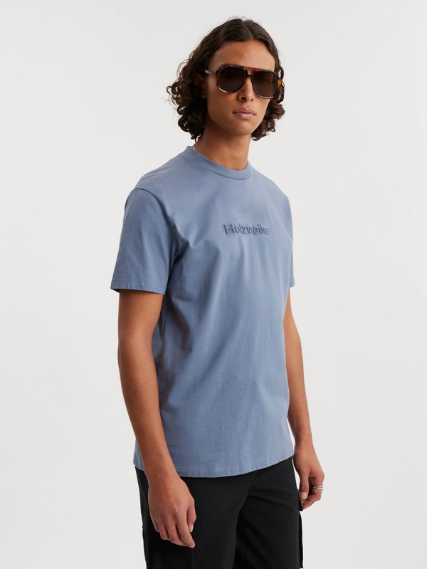 Holzweiler Tucker Emboss Men's T Shirts Blue | FGKH-27630