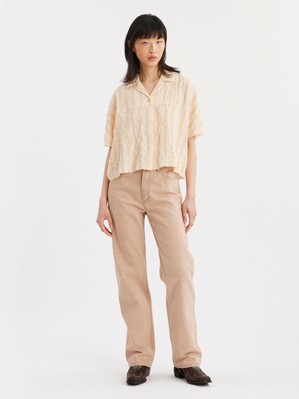 Holzweiler Vera Cropped Women's Shirts Yellow Stripes | CROP-53042